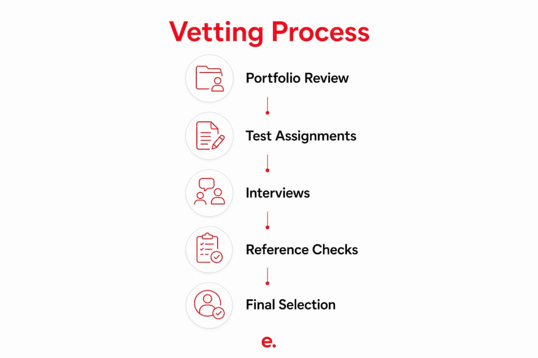 Infographic showing vetting process steps for hiring offshore video editors
