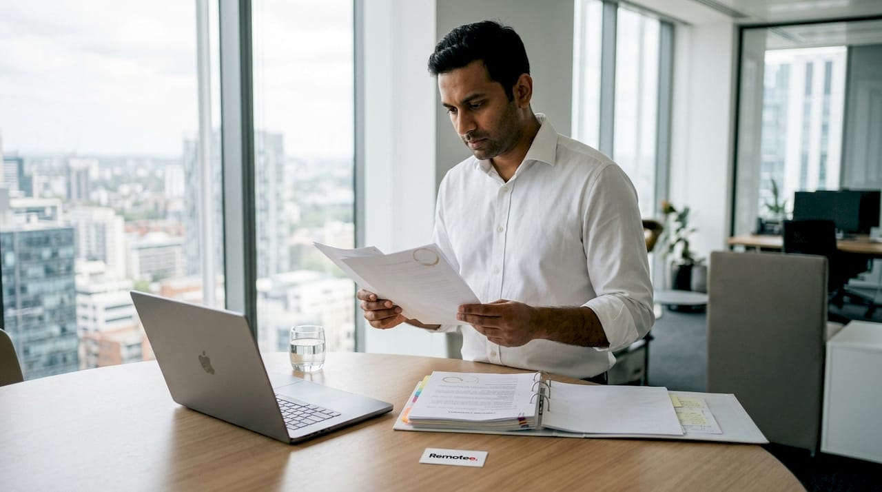 Producer reviewing scriptwriter contract