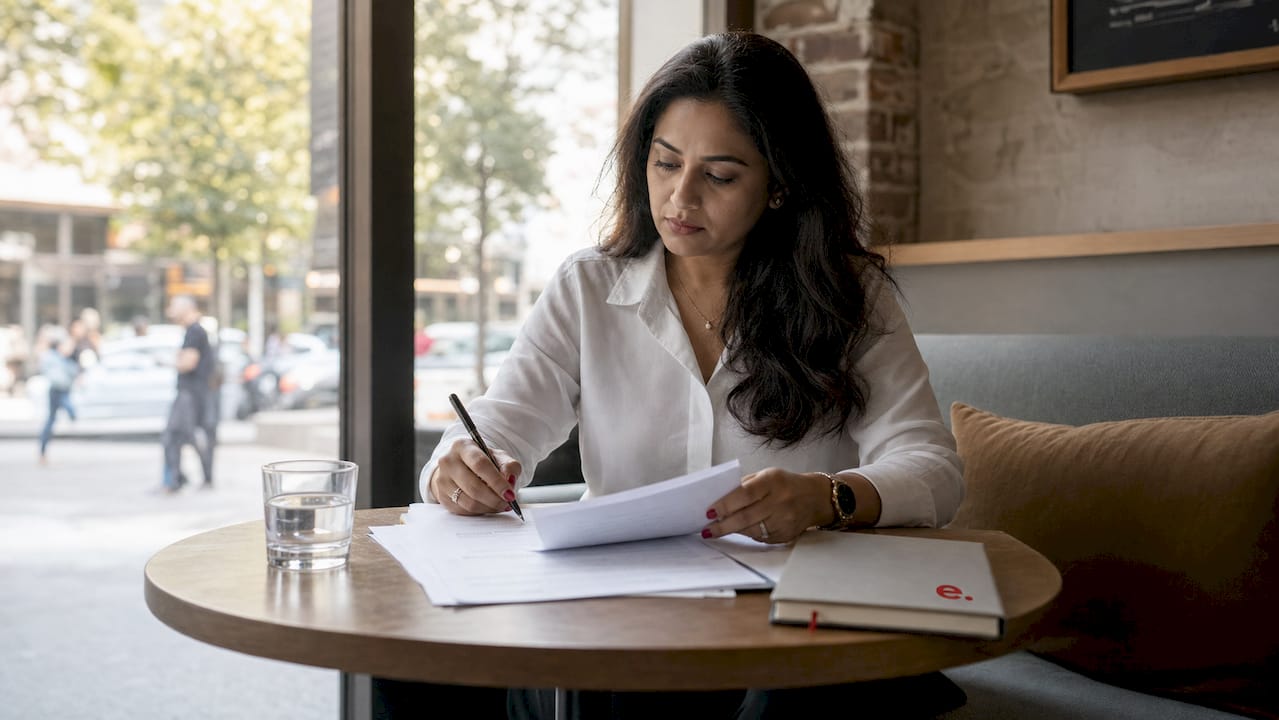 Indian HR manager reviewing compliance documents