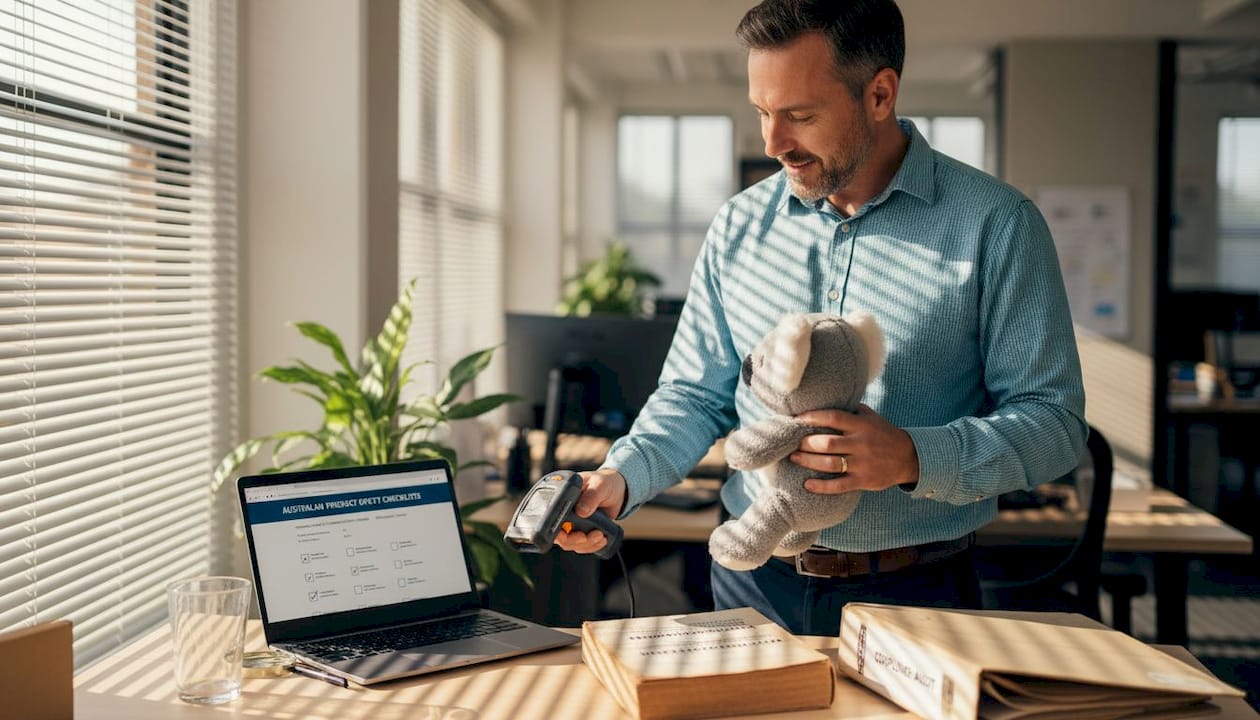 Inspector checks toy safety in office environment
