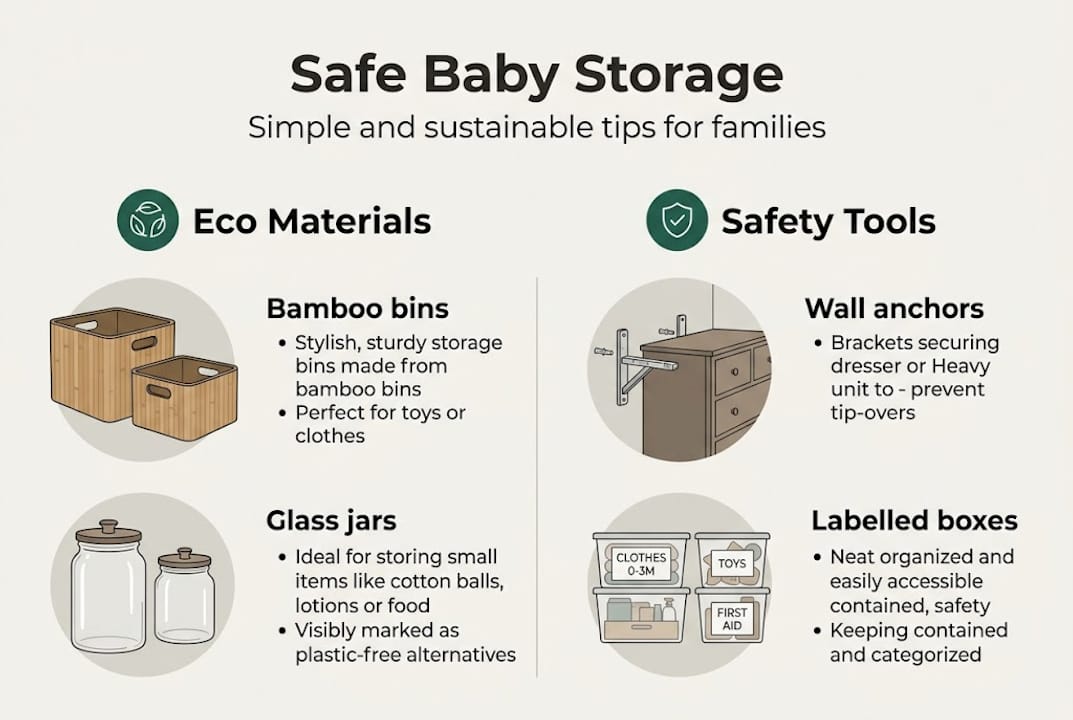 Infographic of eco-friendly safe baby storage tips