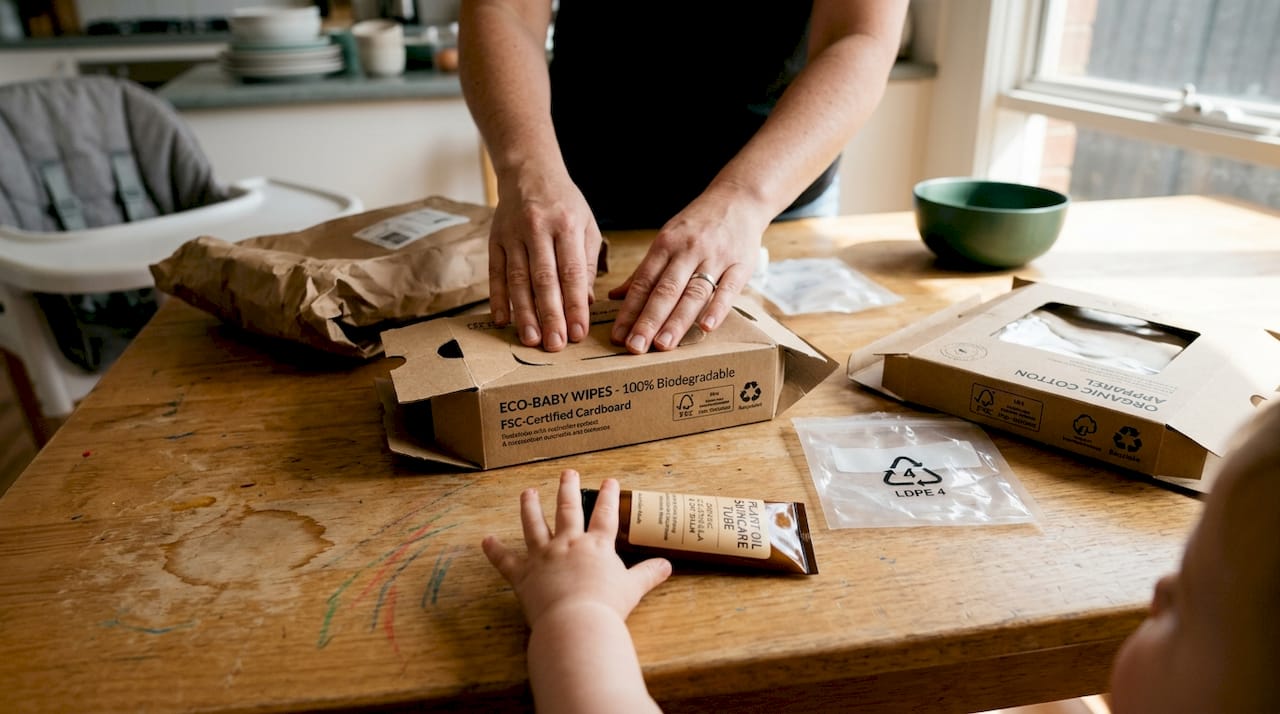 Sustainable baby product packaging sorted for recycling