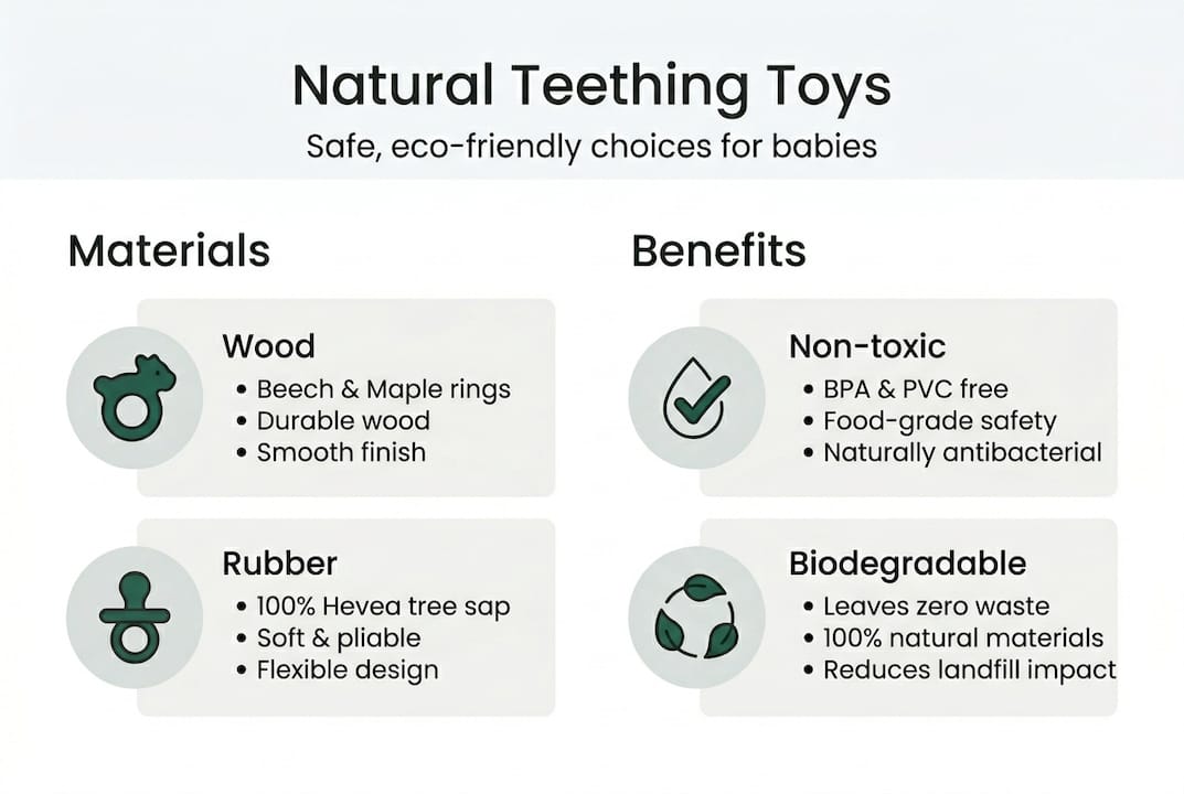 Infographic comparing teething toy materials and benefits