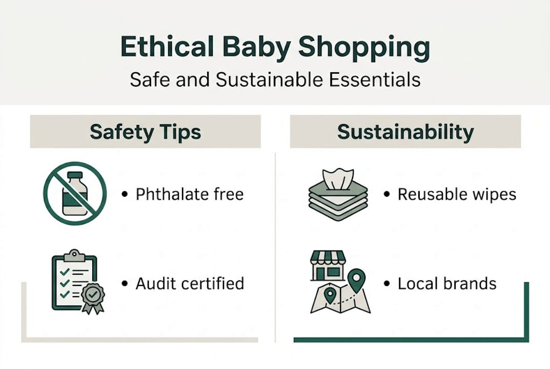 Infographic showing ethical baby shopping tips