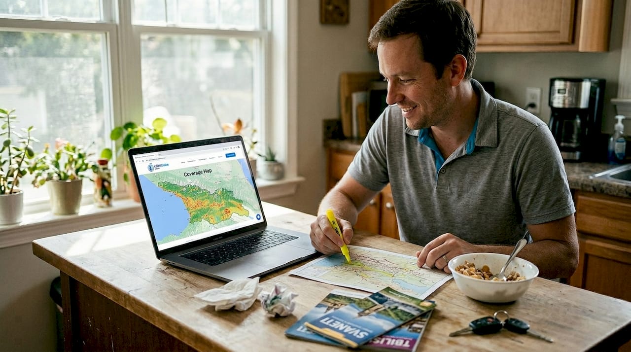 Route mobiele dekking Georgië man