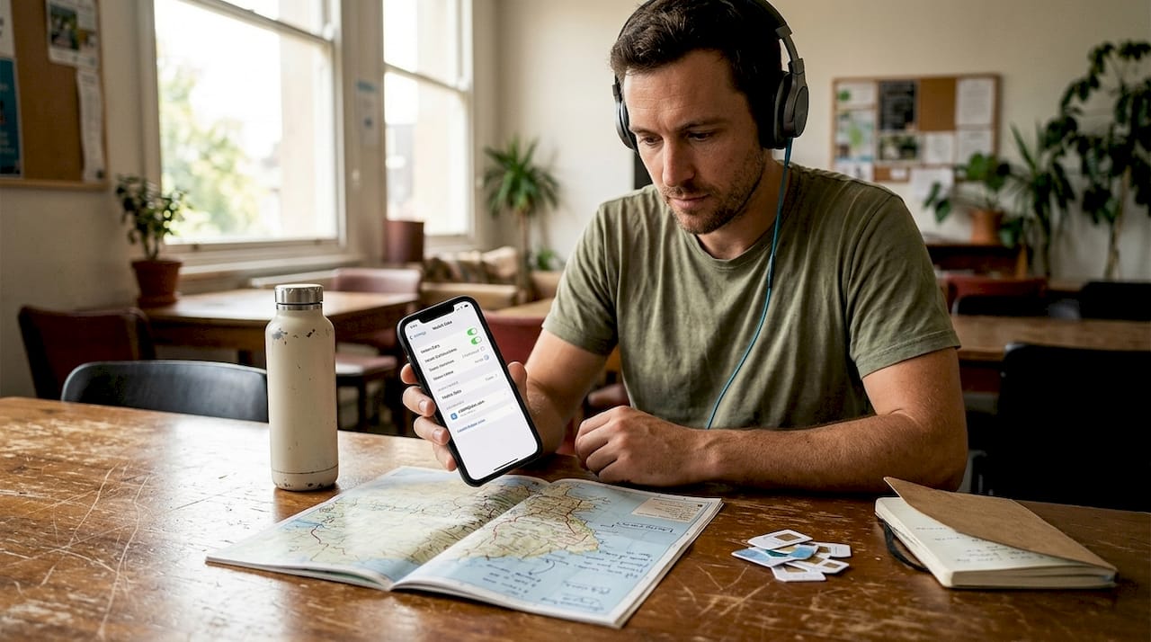 Digital nomad managing multiple eSIM profiles
