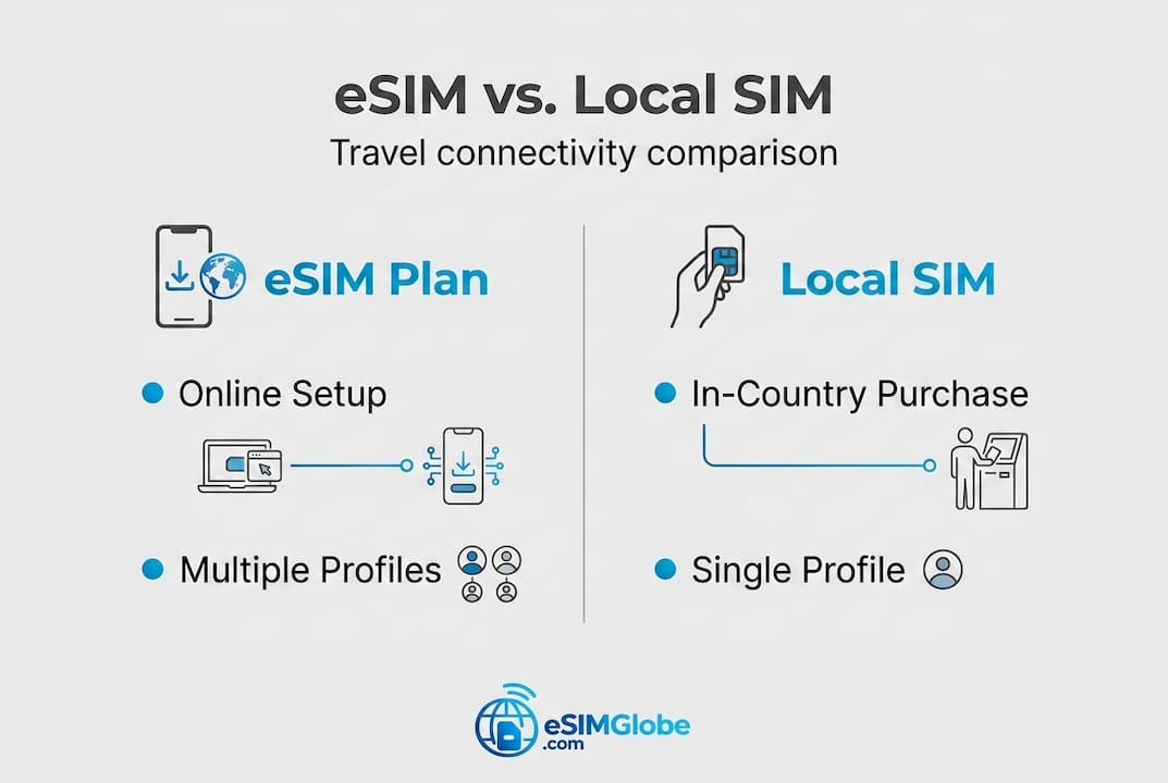 Infographic eSIM vs local SIM feature comparison