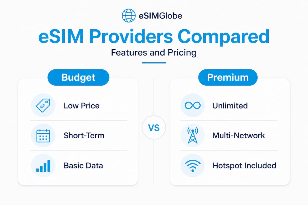 Infographic naast elkaar die eSIM-types vergelijkt
