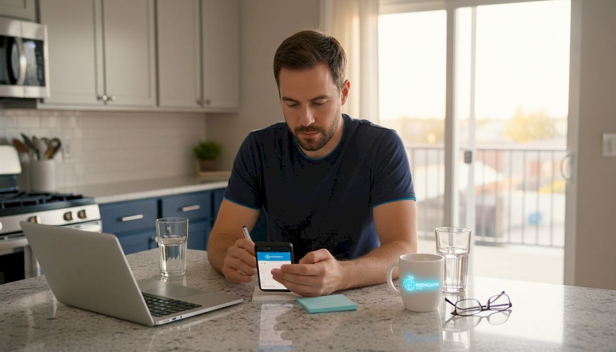 Man controleert eSIM-compatibiliteit thuis