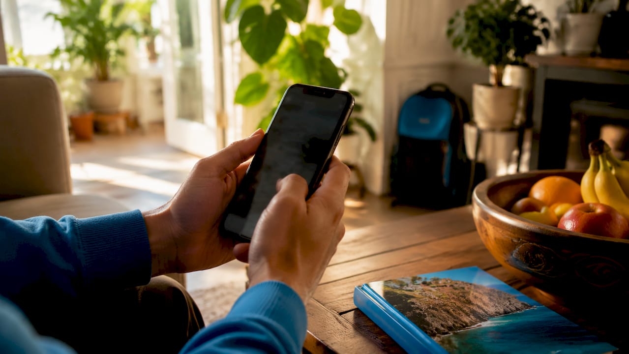 Close-up of hands installing eSIM on phone