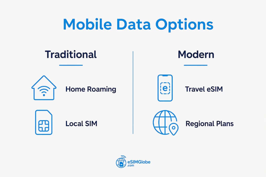 Infographic comparing mobile data options abroad