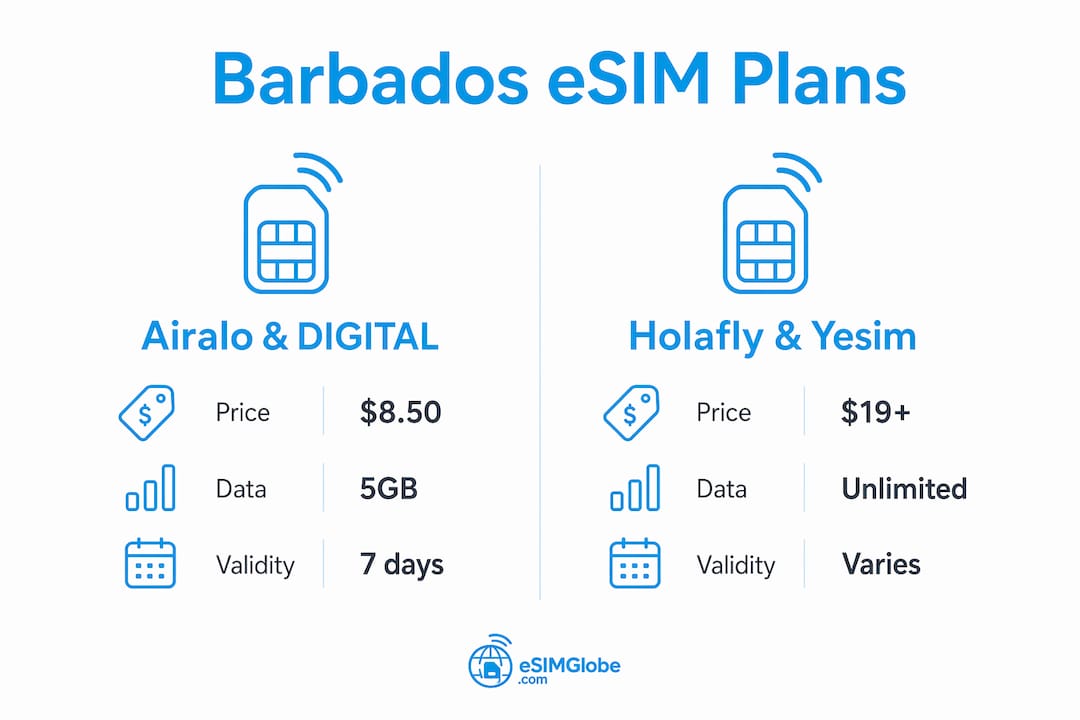 Infographic comparing eSIM plans and prices
