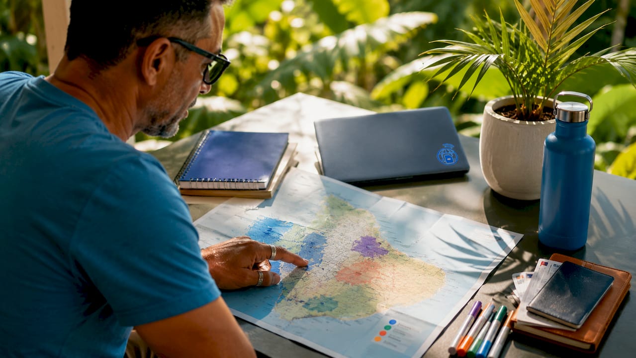 Hands pointing at Barbados mobile coverage map