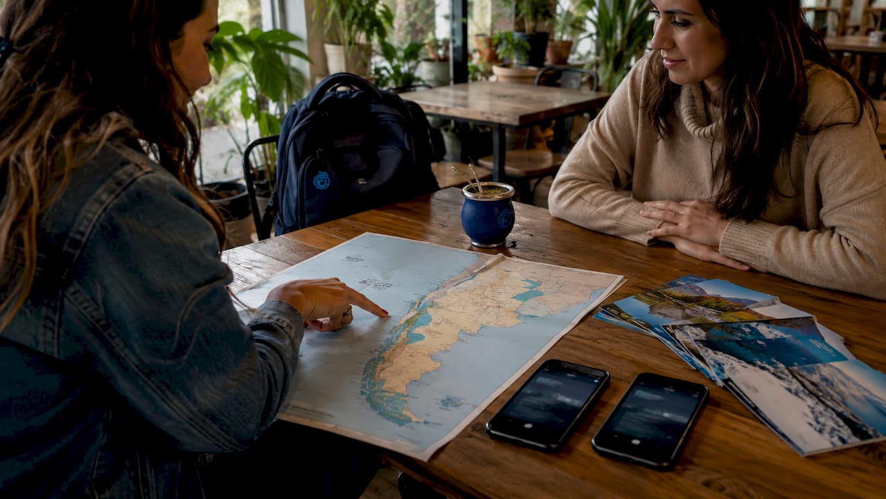 Workspace showing Argentina network coverage map and phones