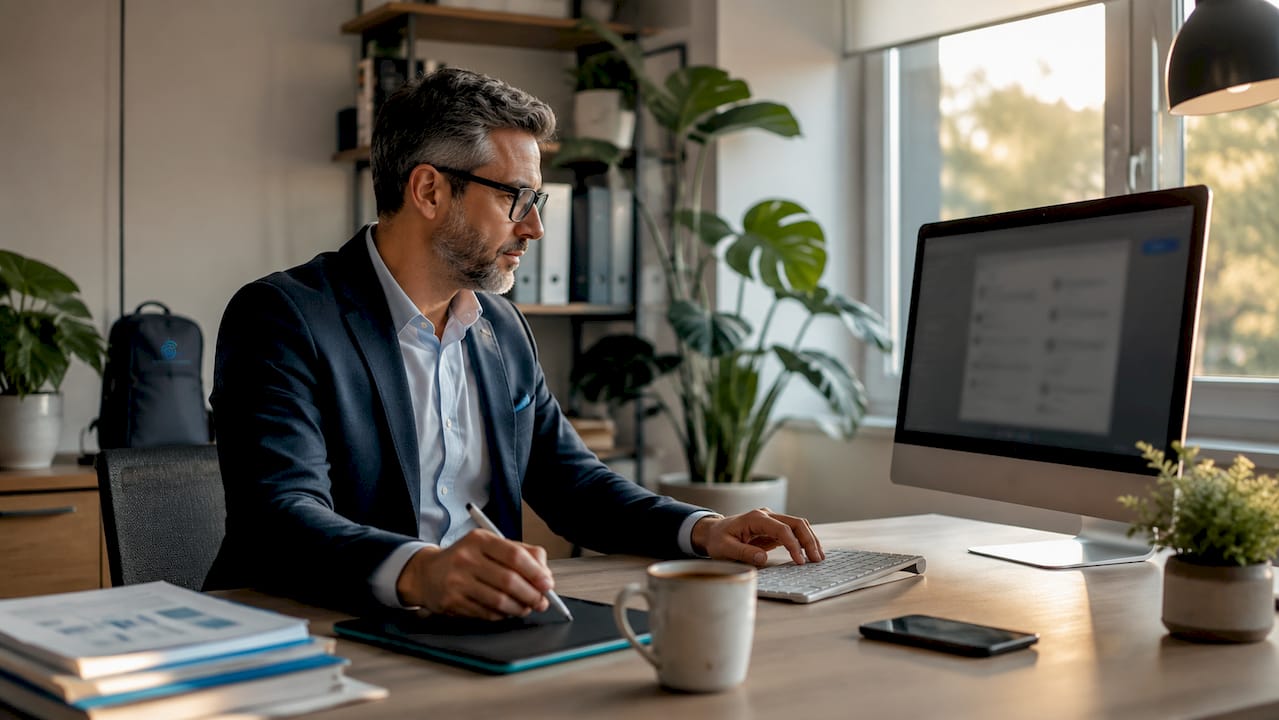 IT professional managing eSIM profiles in office