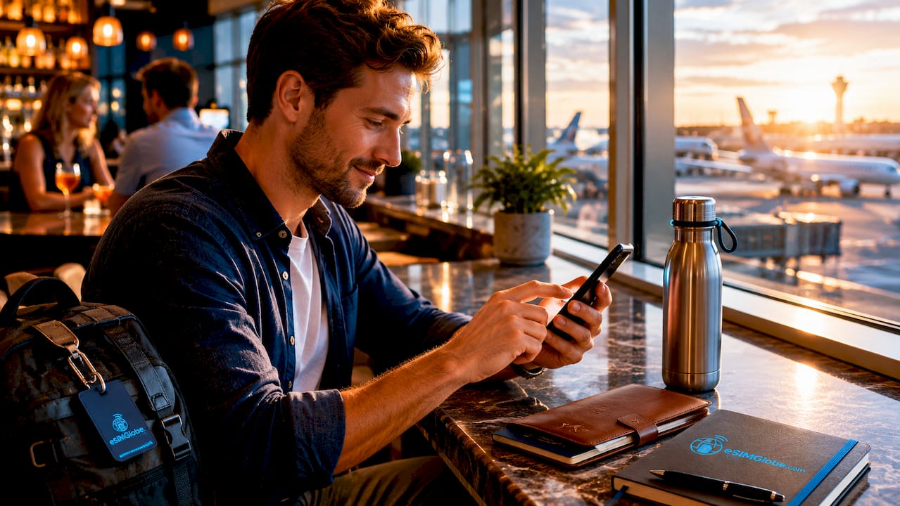 Hands managing multiple eSIM profiles on phone