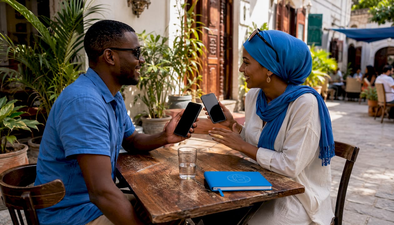 Hands holding smartphones with Zanzibar mobile networks