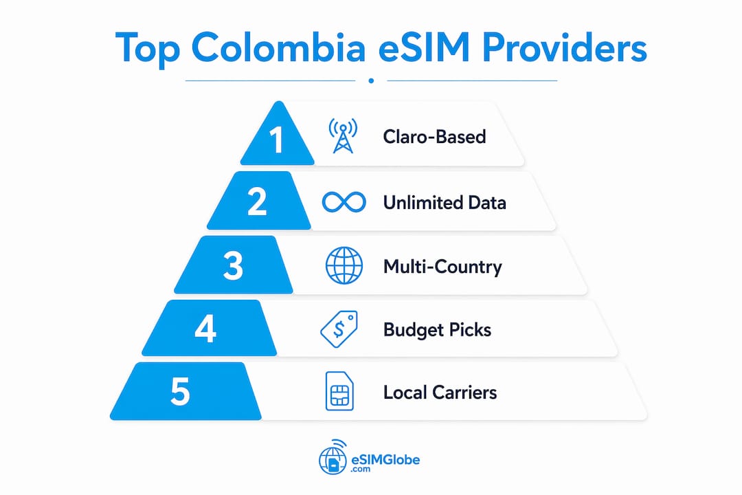 Infographic showing ranked eSIM provider categories