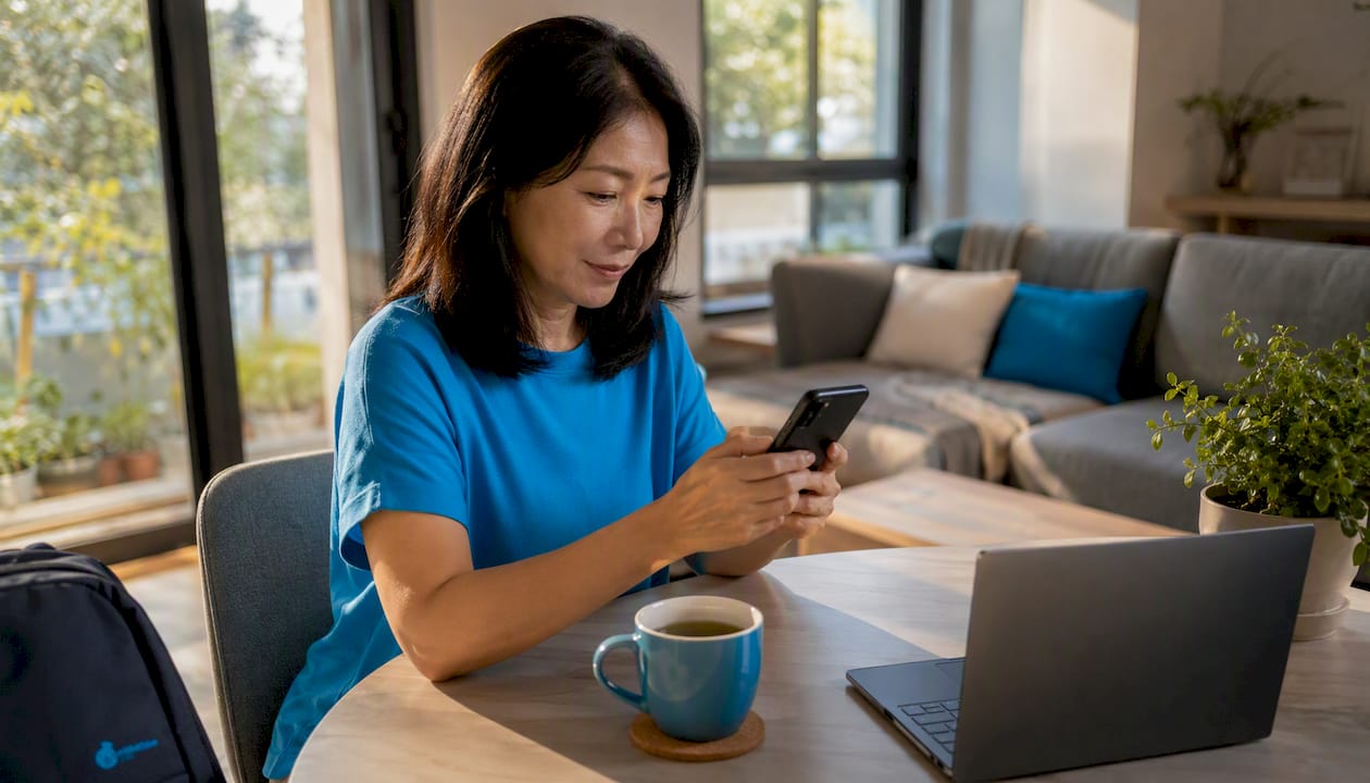 Hands installing eSIM profile on smartphone at home