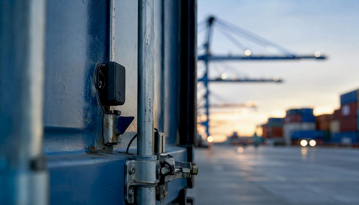 eSIM-aktiveret sporingsenhed på skibscontainer