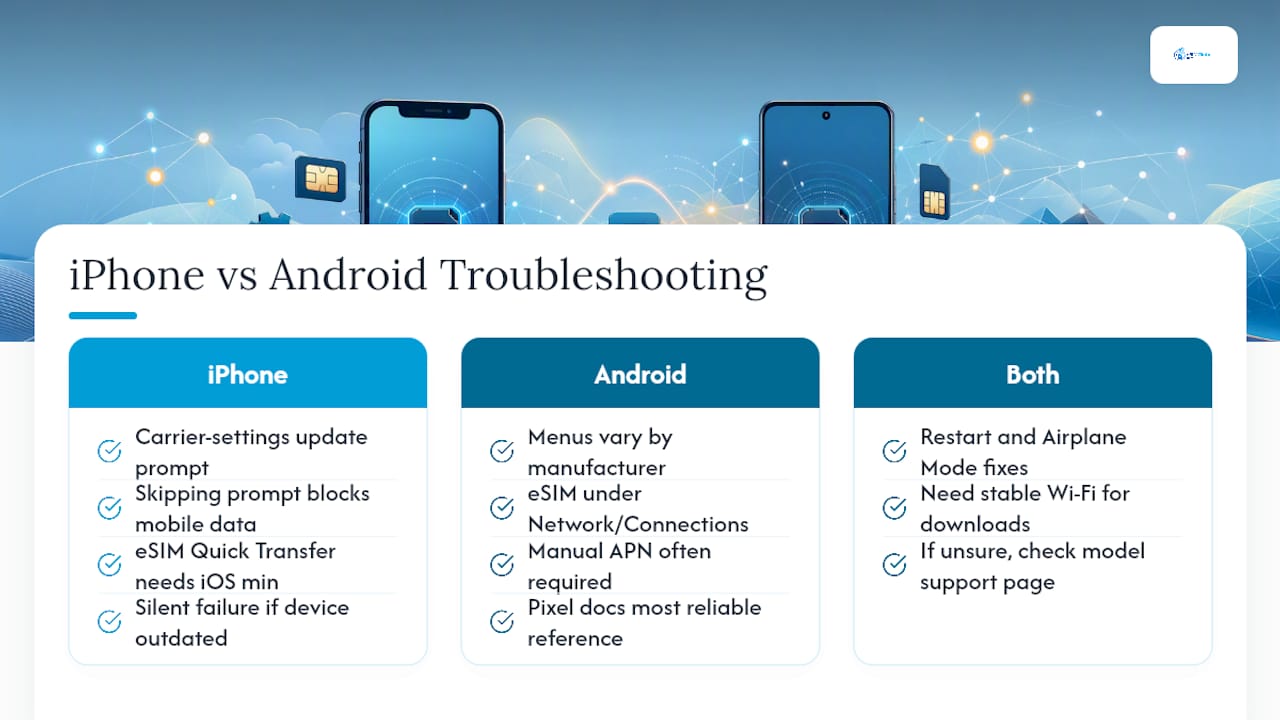 iPhone vs Android: Where the Troubleshooting Actually Differs — overview diagram