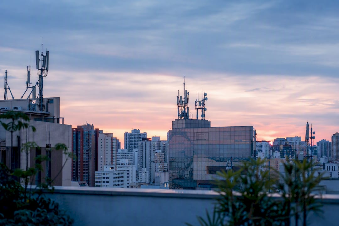 Brazil city skyline with visible network towers