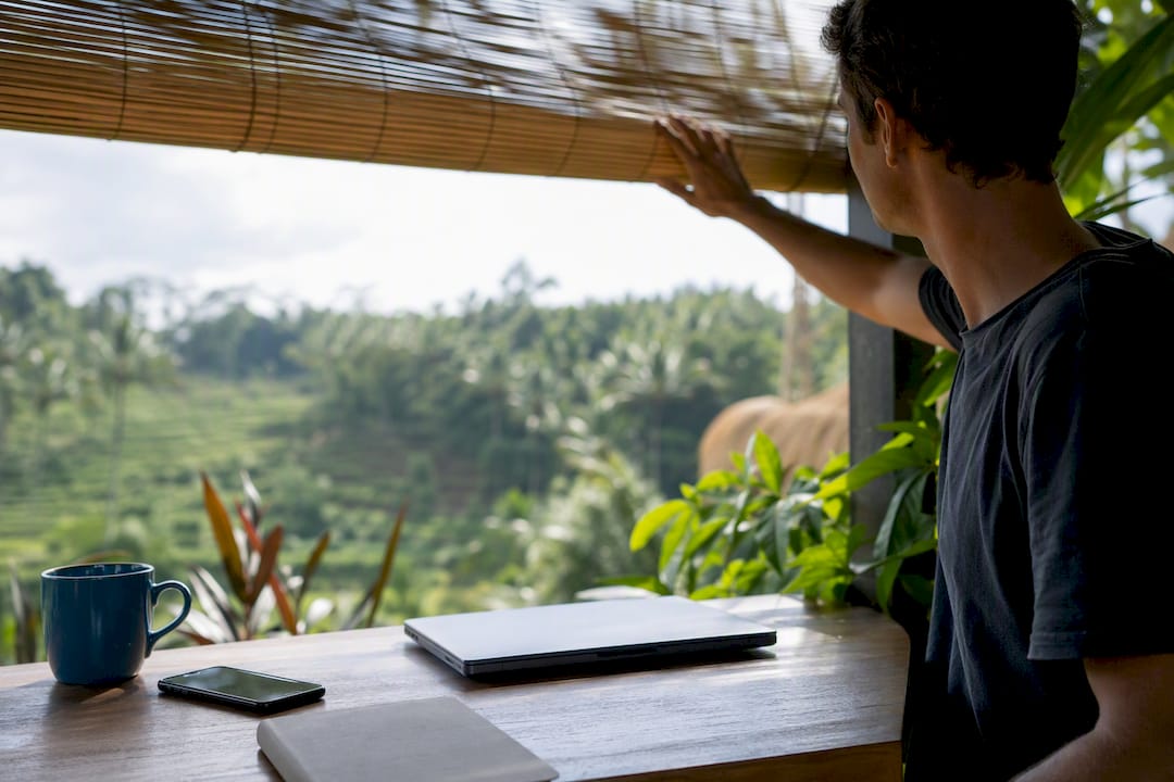 Remote work setup on Bali deck