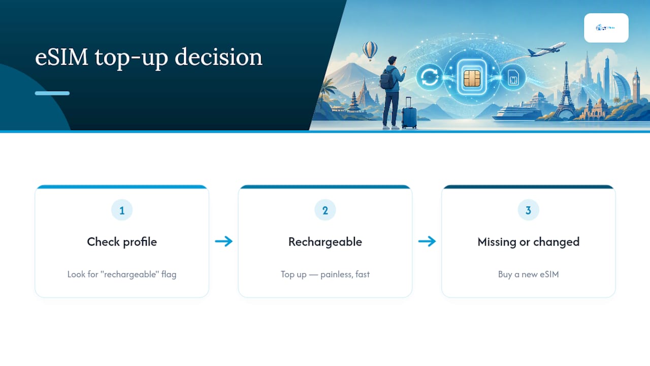 Decision path for eSIM top-up or replacement