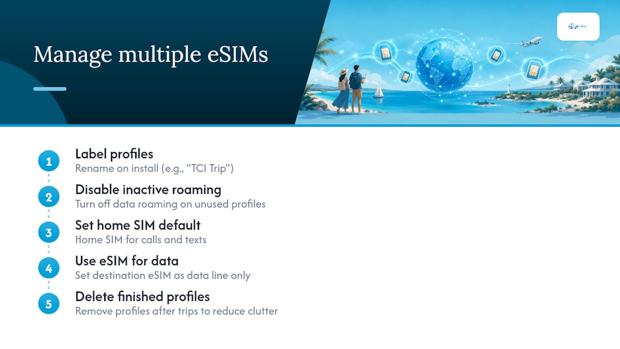 Five-step workflow for managing travel eSIMs