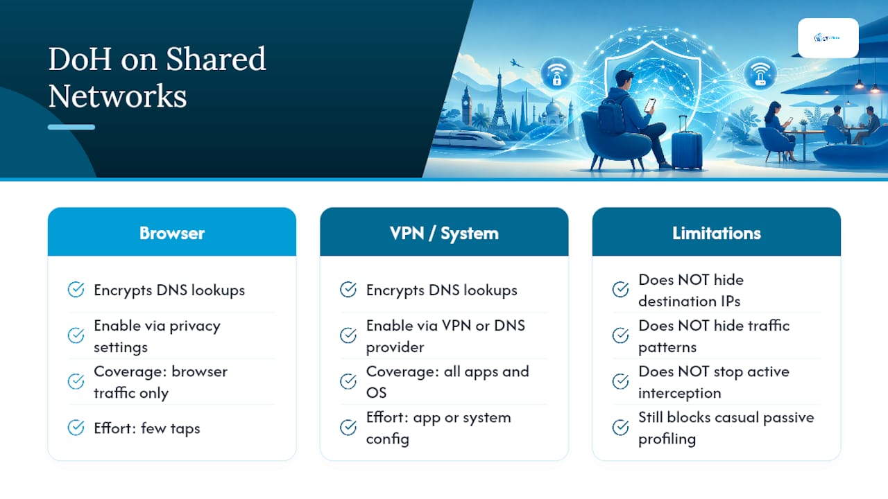 Why DNS Over HTTPS Matters on Shared Networks — overview diagram