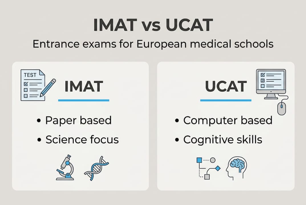 Infographic comparing IMAT and UCAT exam features