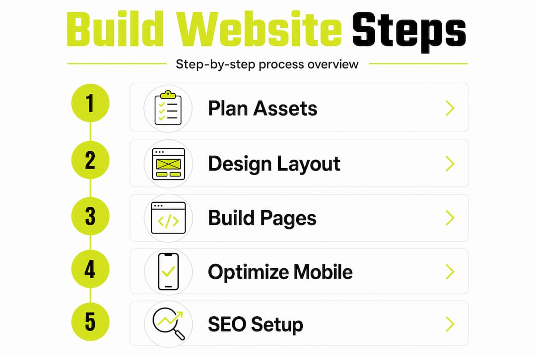 Infographic showing five business website building steps