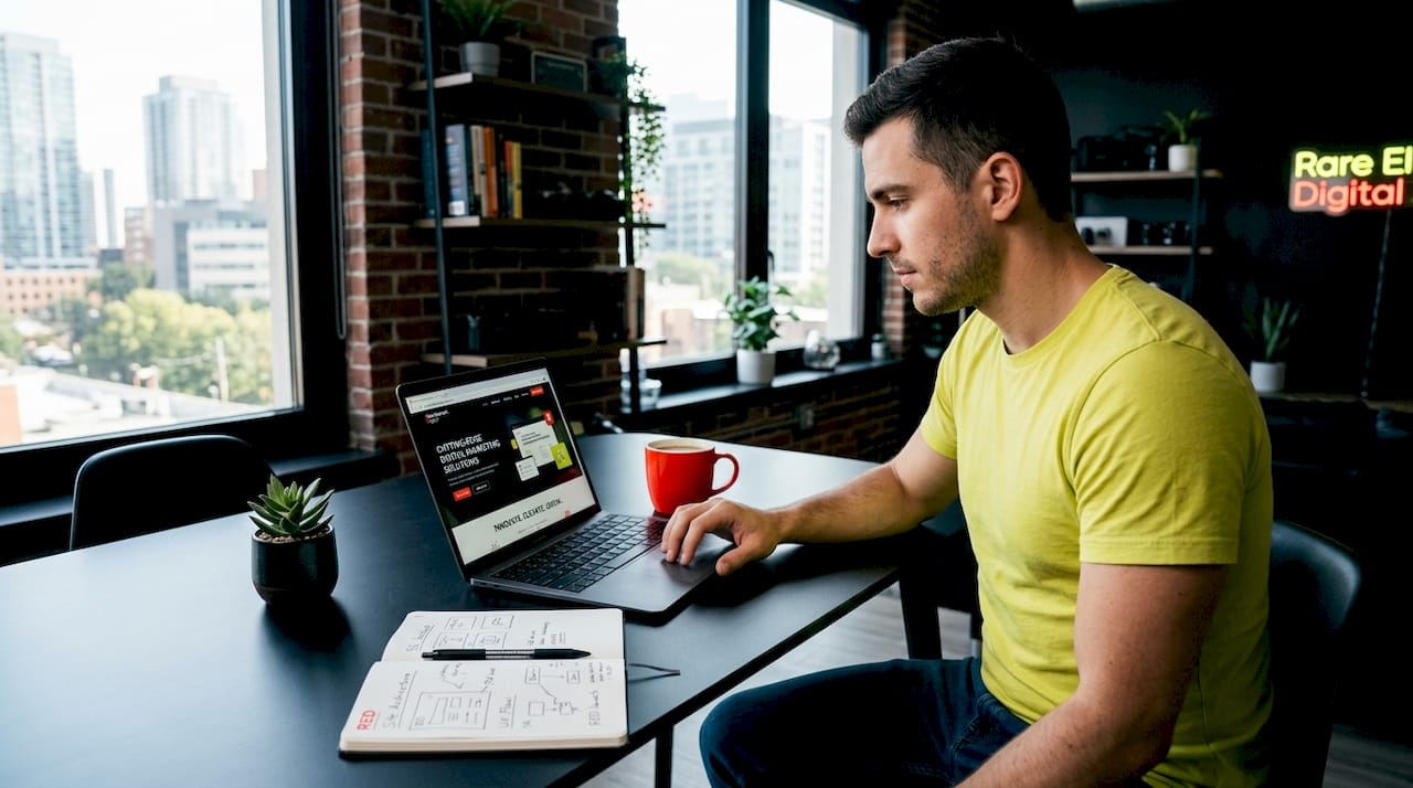 Man testing business website design