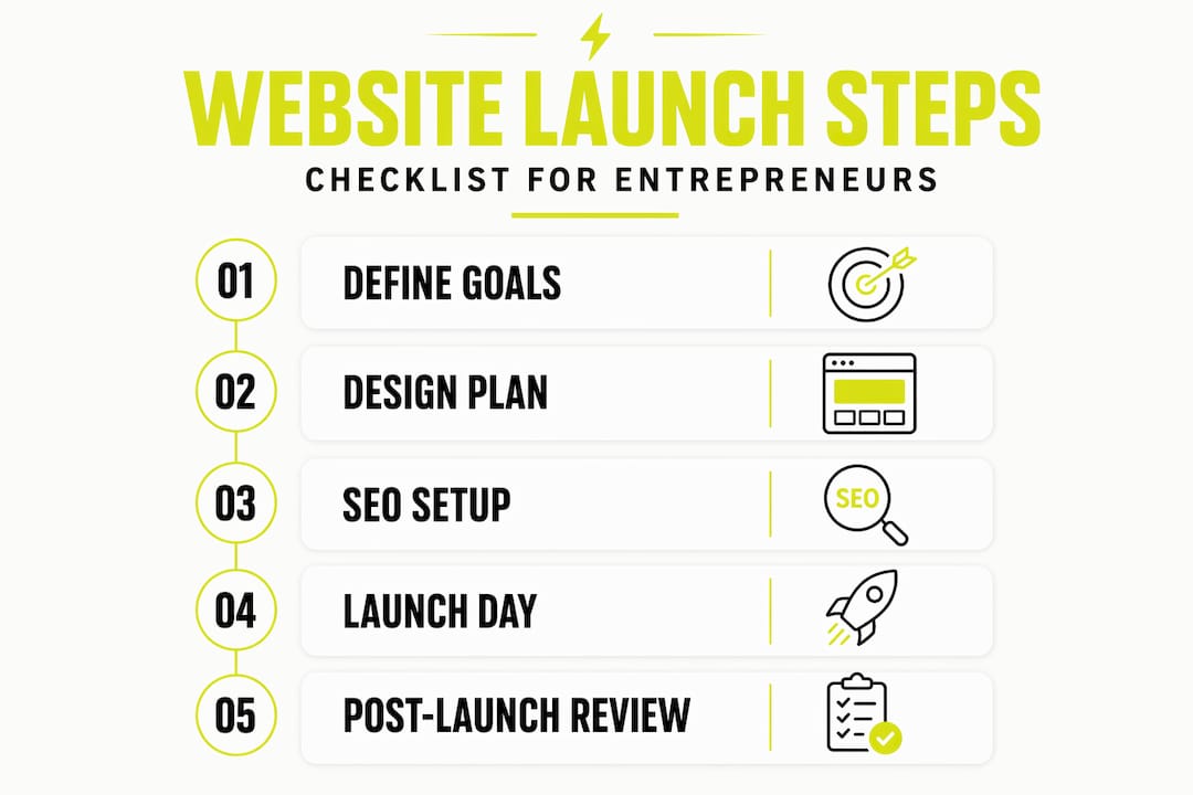 Infographic of business website launch steps