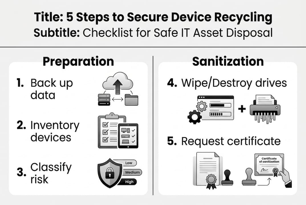 Infographic showing five secure device recycling steps