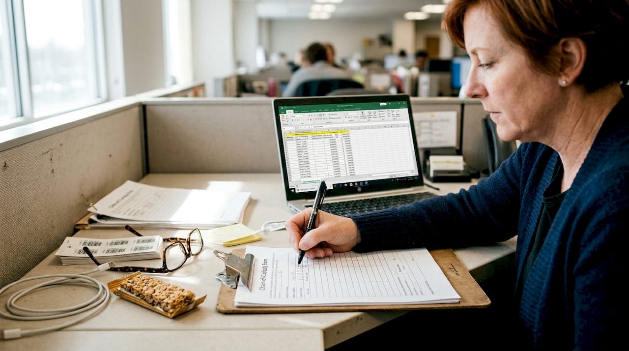 Administrator filling out chain-of-custody documentation