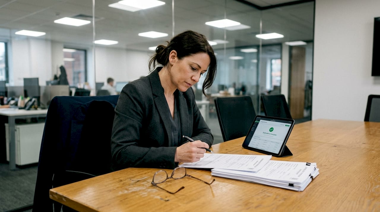 Compliance officer reviewing chain-of-custody paperwork