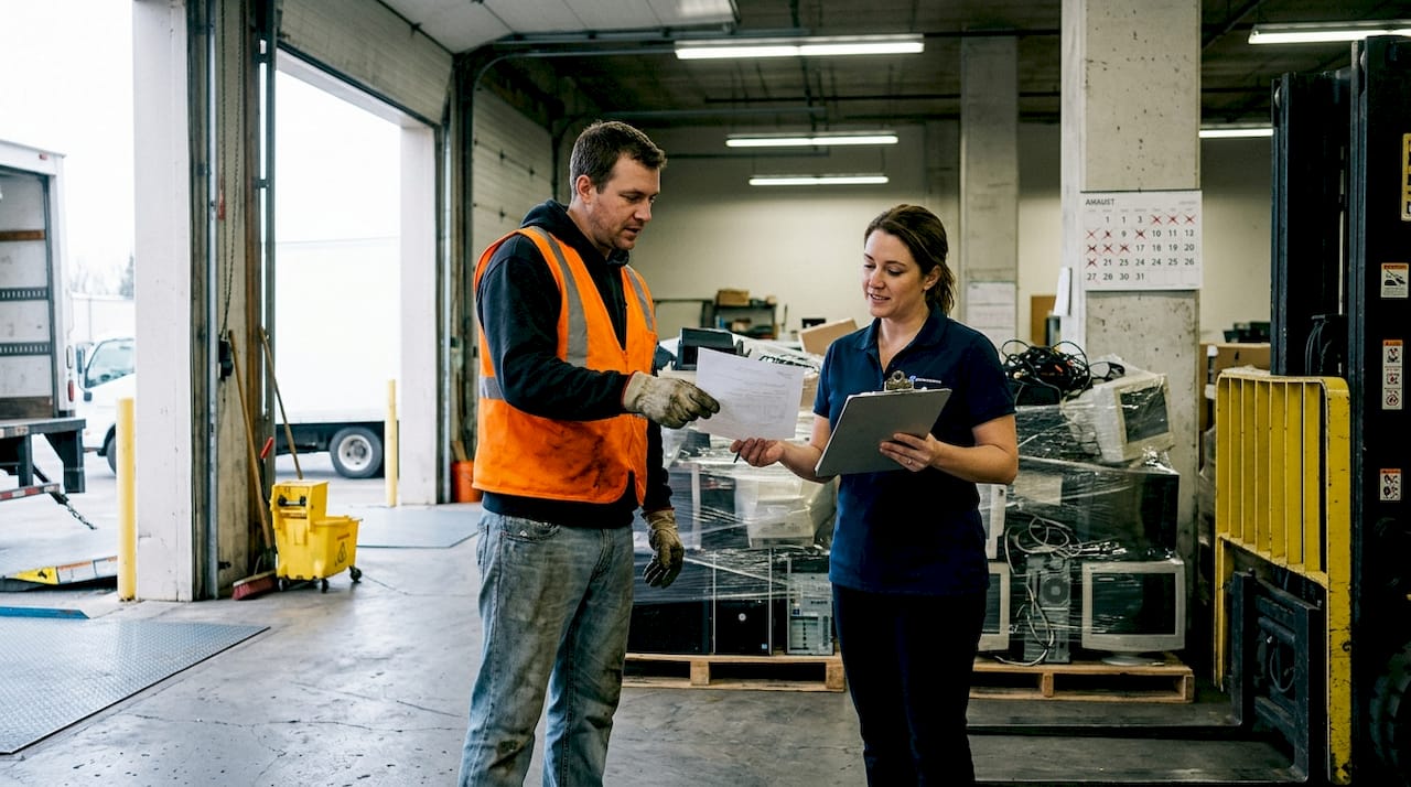 Supervisor receives destruction certificate for e-waste