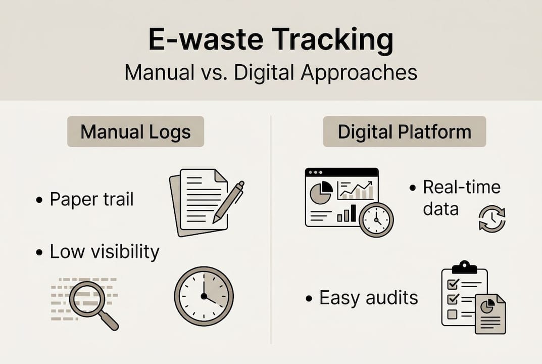 Infographic comparing manual and digital e-waste tracking