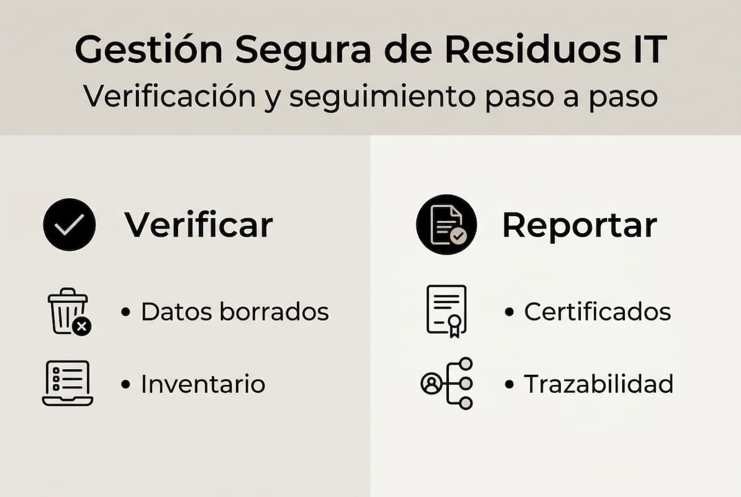 Infografía sobre cómo verificar y reportar residuos tecnológicos