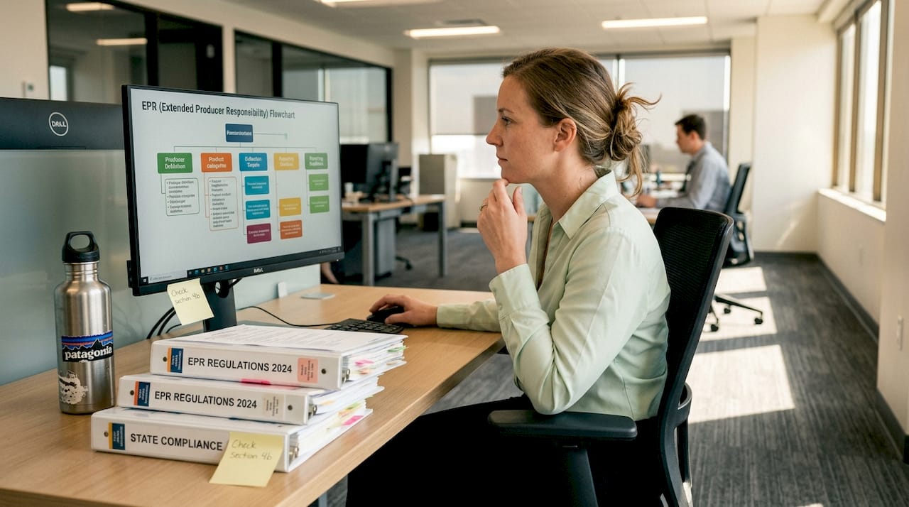 Compliance officer reviews e-waste regulation flowchart