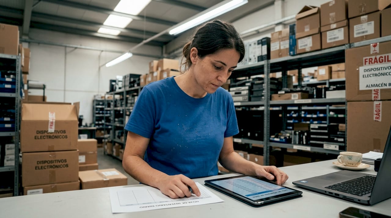 Una trabajadora localiza equipos dentro del almacén