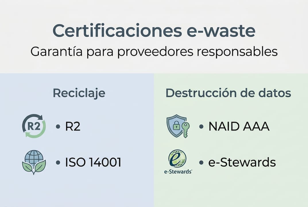 Infografía sobre las certificaciones más importantes para proveedores de gestión de residuos electrónicos