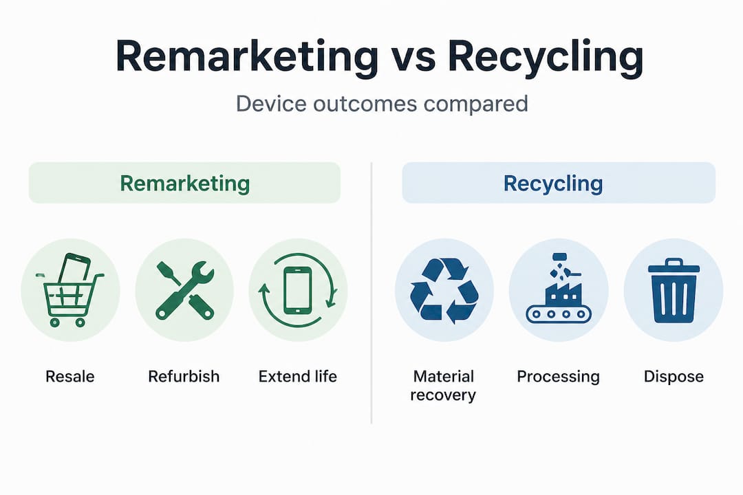 Infographic showing remarketing versus recycling categories