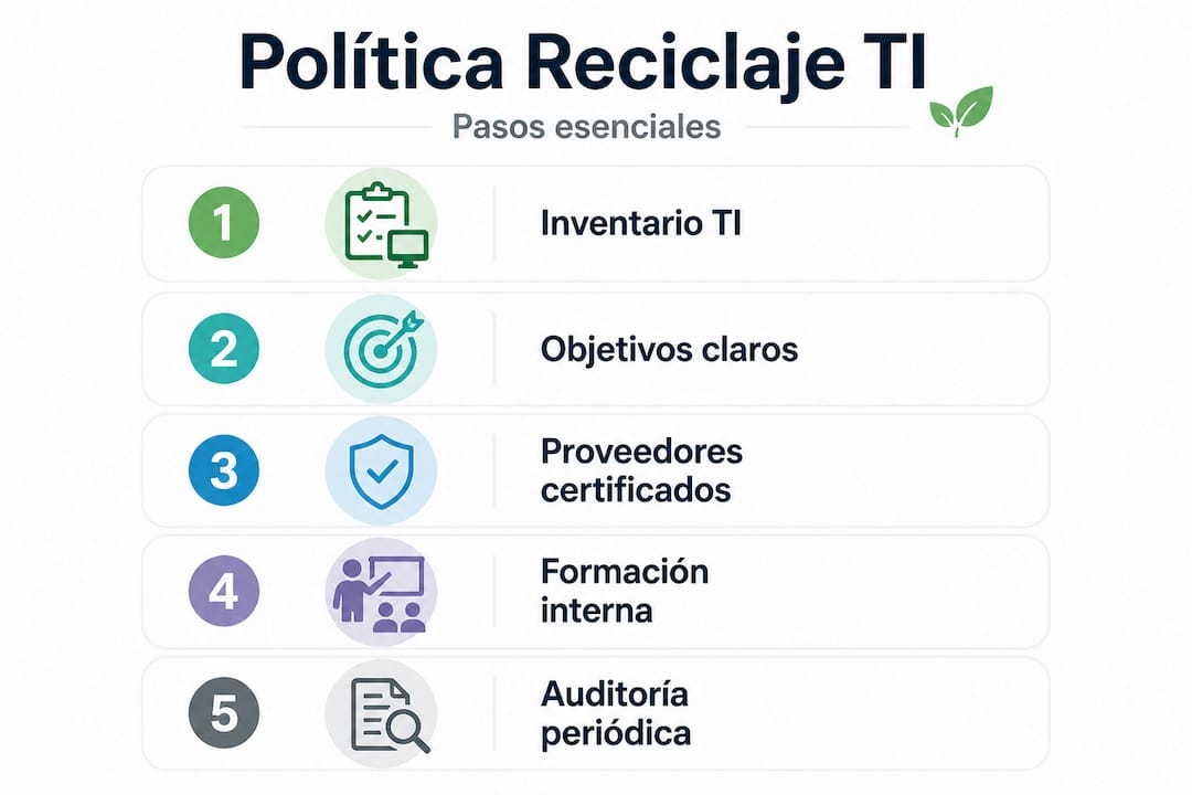 Infografía con los pasos esenciales para gestionar el reciclaje de equipos tecnológicos de manera eficiente