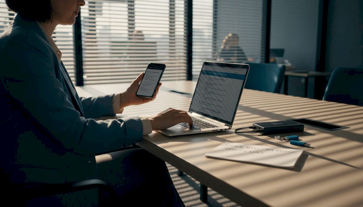 Employee erasing laptop data securely