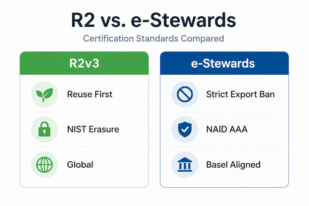 Infographic comparing R2 and e-Stewards standards
