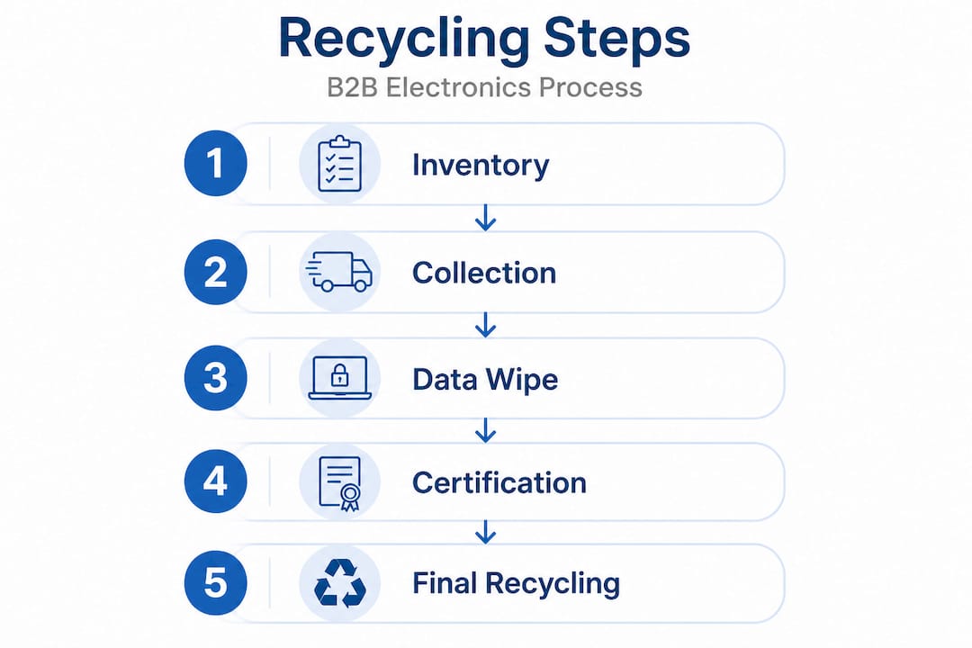 Infographic with five steps in electronics recycling
