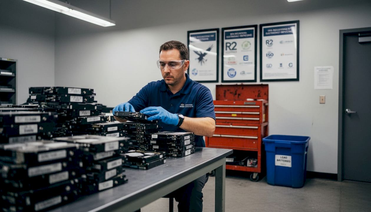 Technician manages hazardous IT recycling