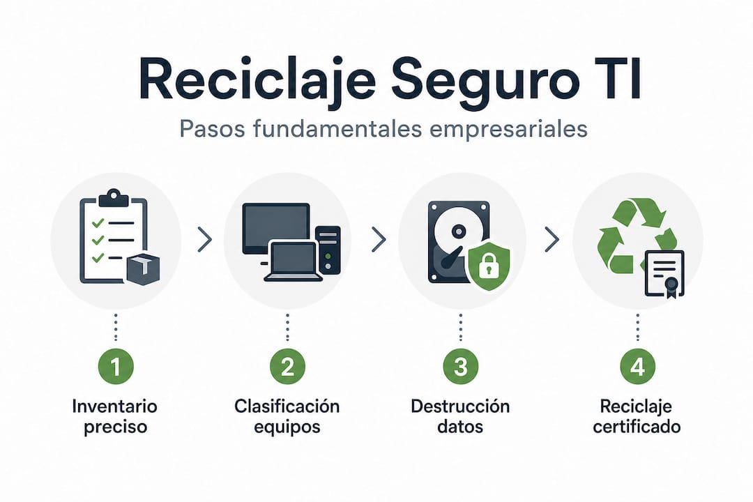 Infografía sobre el proceso de reciclaje de equipos electrónicos en empresas